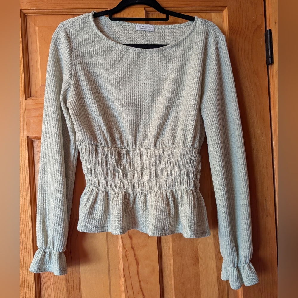 Paper Crane Light Green Waffled Peplum Shirt M